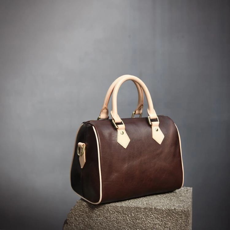 Refined Aesthetic Fashion Womens Leather Small Boston Handbag Best Womens Leather Boston Purse Side Bag