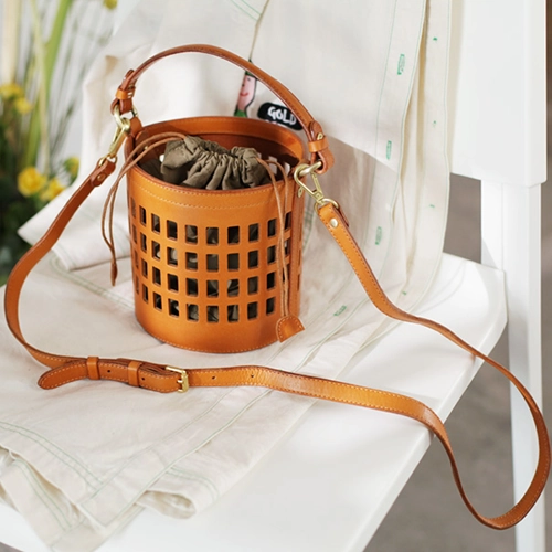 party look Casual Choice Fashion WOmens Leather Small Leather Hollow Bucket Handbag Purse Green Shoulder Bag for Ladies