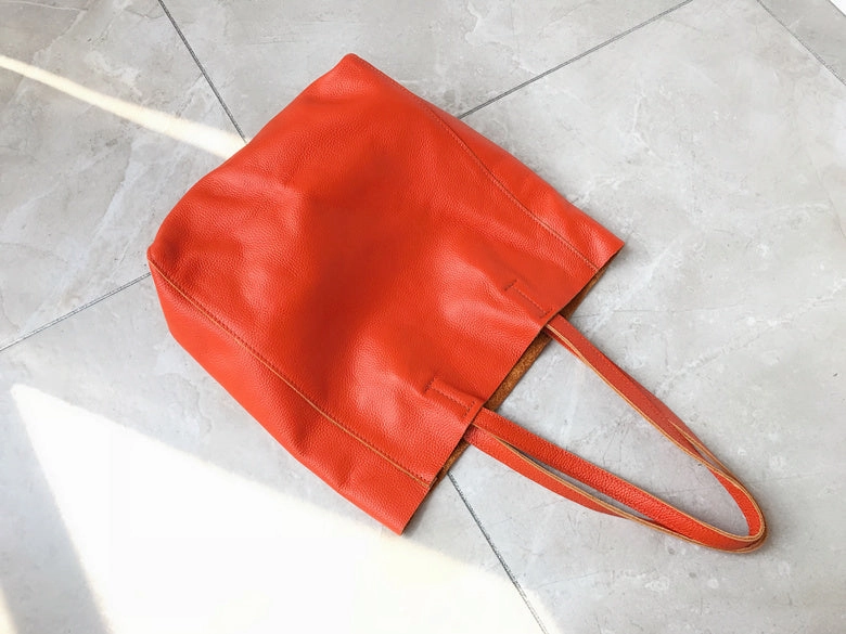 Fashion Womens Orange Leather Vertical Tote Bags Orange Shoulder Tote Bags Orange Handbags Tote For Women weekend use