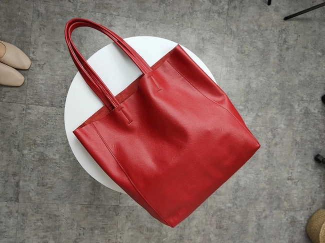 Simple Luxury Fashion Womens Red Leather Oversize Tote Bag Red Shoulder Tote Bag Handbag Tote For Women