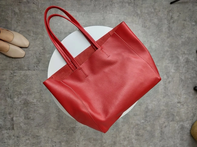 Shoulder Fit Timeless Fashion Fashion Womens Red Leather Oversize Tote Bag Red Shoulder Tote Bag Handbag Tote For Women