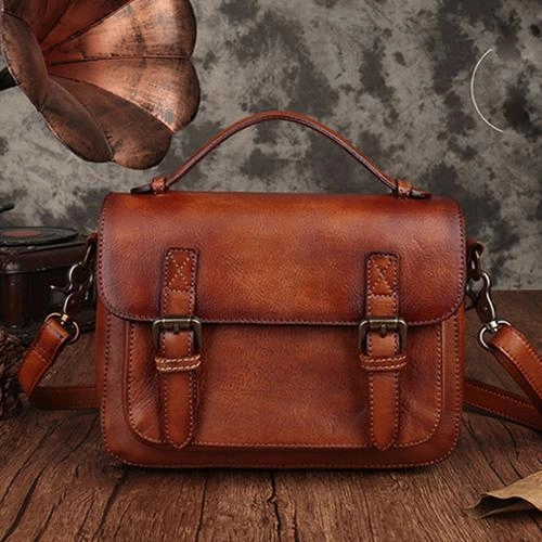 Fashion Womens Red Leather Satchel Handbag Small Brown Satchel Bag Crossbody Bags for Ladies Smart Accessory Lightweight fabric carrier