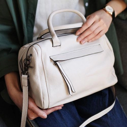 Fashion Womens White Soft Leather Handbags Women's Black Boston Handbag Shoulder Bag Purse Modern Fashion