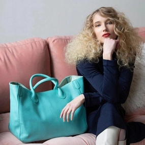 Tiffany Blue Large Leather Tote Bag, Cowhide Leather Bag, Must-have Lady Fashion Bag, Weekend Bag, Working Bag, Personalized gifts Practical Choice