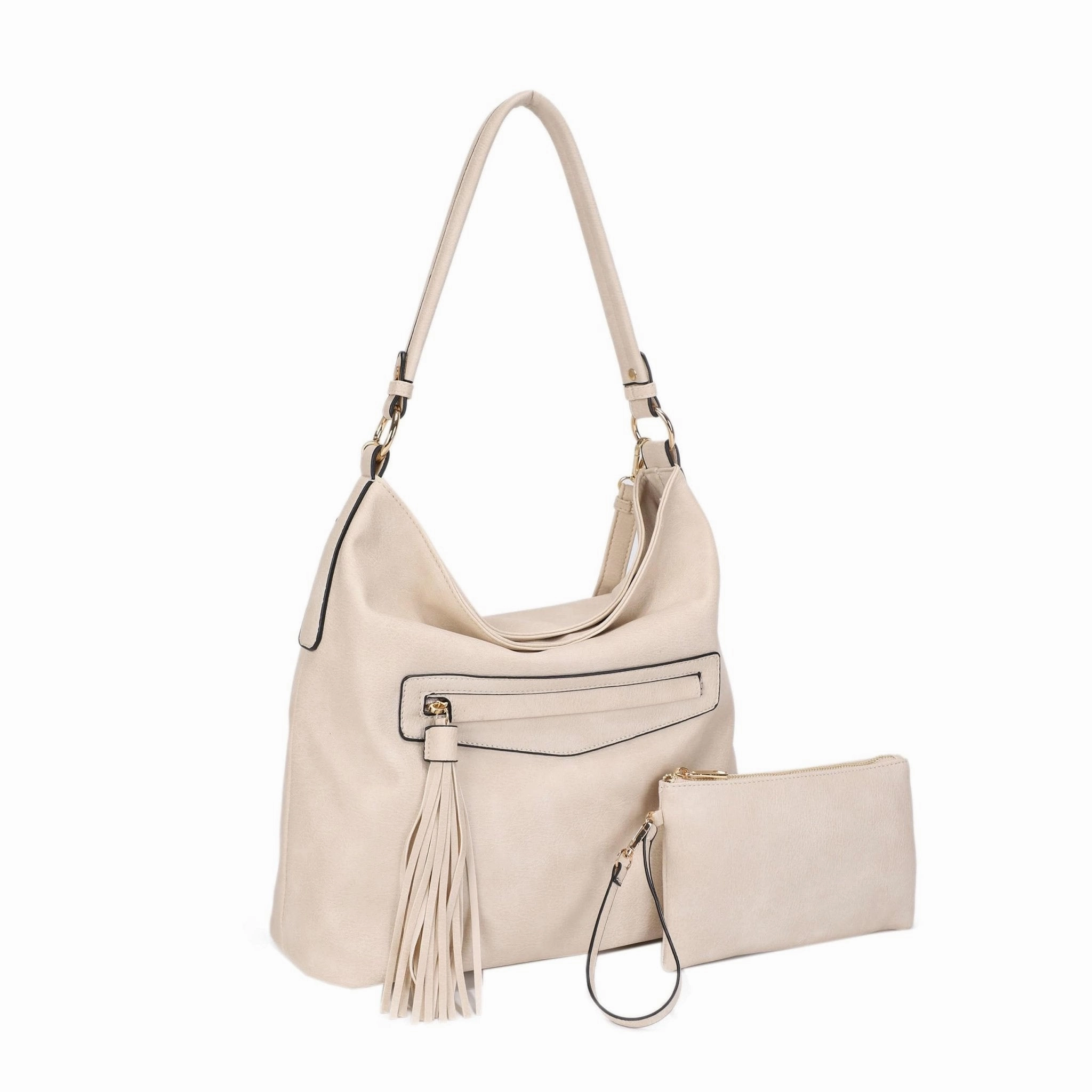 Minimalist Look Weekend Style FC20495 Eliza Front Tassel Pocket 2 in 1 Hobo Shoulder Bag Set