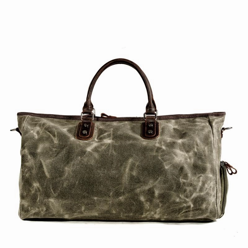High-Quality Construction Durable Gear Casual Waxed Canvas Leather Mens Large Black Travel Weekender Bag Green Duffle Bag for Men