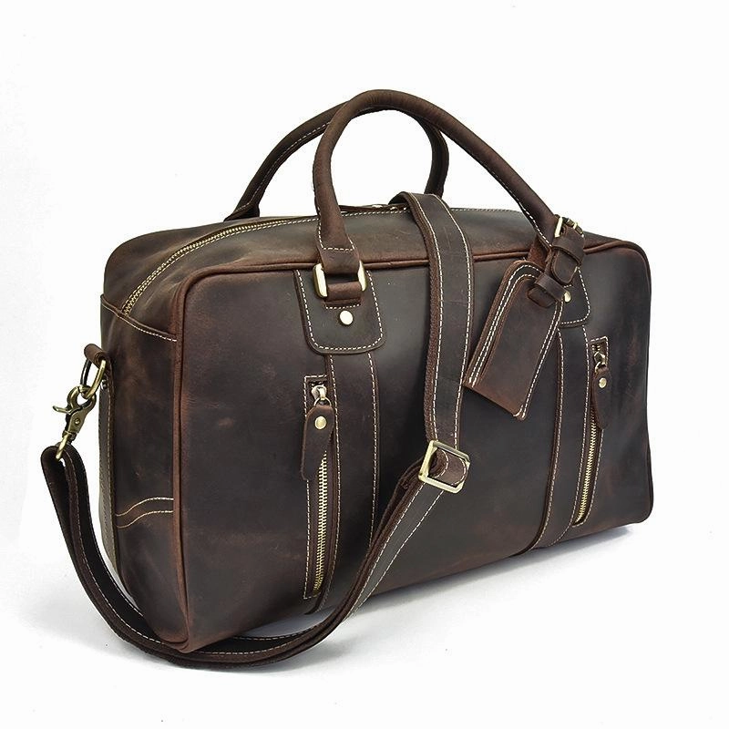 Active Lifestyles Casual Brown Leather Men's Overnight Bag Travel Bag Luggage Weekender Bag For Men
