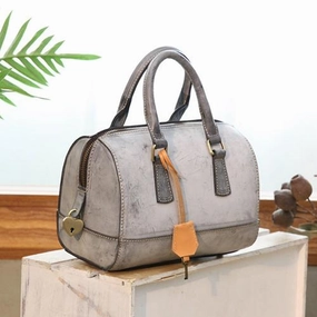 Vintage Gray Womens Waxed Leather Boston Handbags Purse Small Side Bag Purse for Women Sophisticated Office Fashion Must