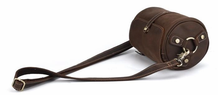 Lightweight Functionality Trendy Carry Vintage Mens Leather Barrel Side Bag Small Bucket Messenger Bag For Men