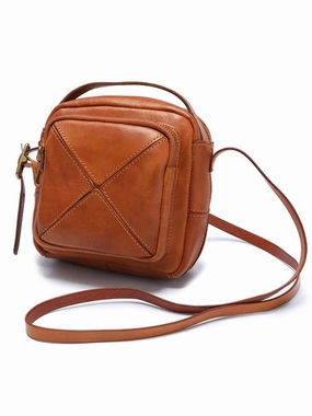 Vintage Womens Brown Leather Square Small Handbag Side Bag Crossbody Bag for ladies Modern Trend