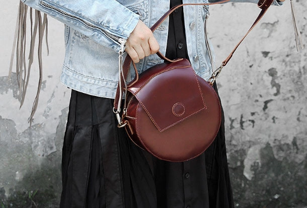 Handmade handbag purse leather round crossbody bag purse shoulder bag for women Compact Organizer