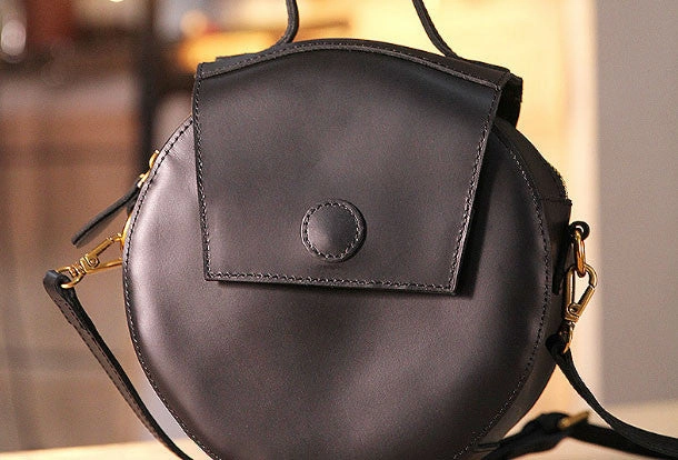 Refined Feature Handmade handbag purse leather round crossbody bag purse shoulder bag for women