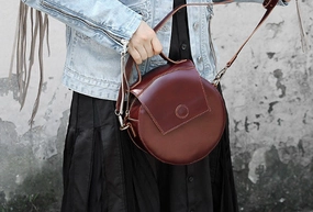 Handmade handbag purse leather round crossbody bag purse shoulder bag for women Everyday Casual