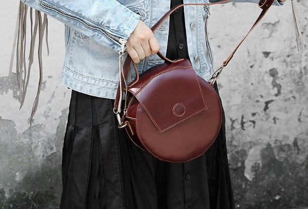 Urban Fashion Trend Spirit Handmade handbag purse leather round crossbody bag purse shoulder bag for women