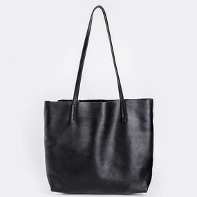 Full Grain Leather Large Everyday Simple Tote Bag Personalised gifts, Black Urban Utility Fashion Bag