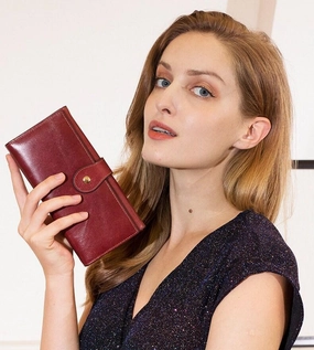 Outdoor Utility Full Grain Leather Wallet For Women, Ladies Fashion Leather Purse, Valentines Day Gift For Her