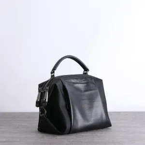 Womens Nylon Leather Boston Handbags Womens Black Nylon Shoulder Purse for Ladies Spacious Interior Refined Line