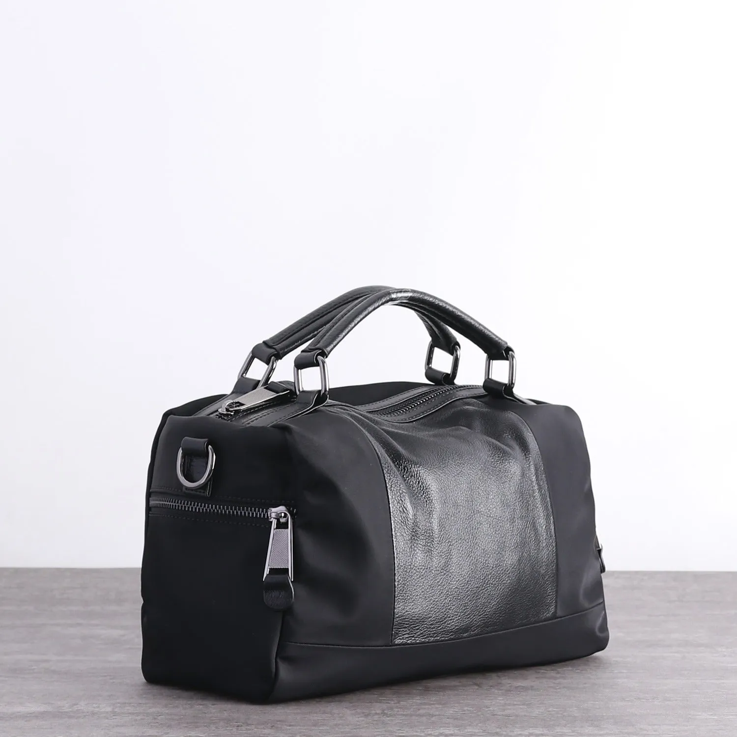 Stylish Daily Womens Nylon Leather Boston Handbags Womens Black Nylon Boston Shoulder Purse for Ladies