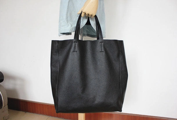 Trendy Mood Genuine Leather Bag Handmade Black Tote Bag Shoulder Bag Handbag For Women