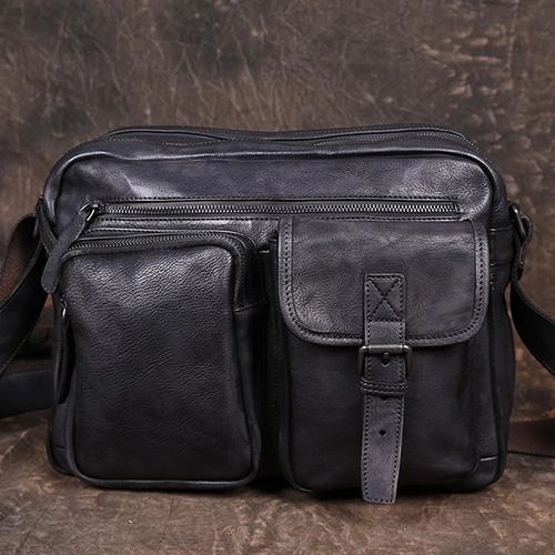 Functional Everyday Practical Functionality Cool Mens Brown Leather Messenger Bag Coffee Side Shoulder Bag Courier Bag Postman Bag for Men
