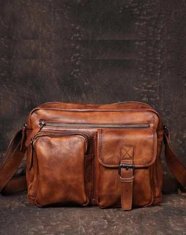 Smart Comfort Travel Friendly Cool Mens Brown Leather Messenger Bag Coffee Side Shoulder Bag Courier Bag Postman Bag for Men
