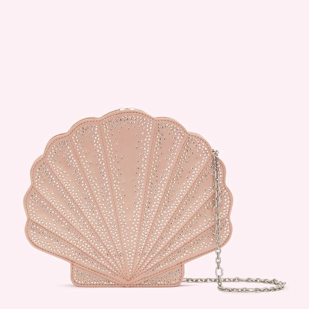 Adjustable Strap Urban Function POWDER  SATIN SHELL CLUTCH WITH SWAROVSKI? CRYSTALS