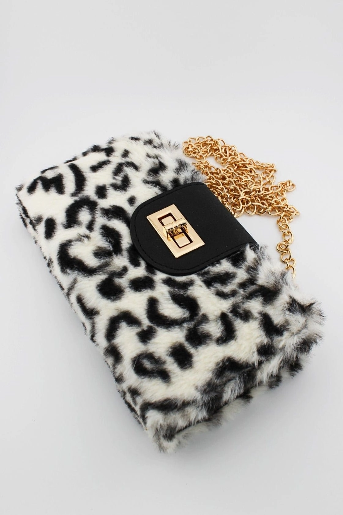 Stylish piece Classic Functionality BP041LF Leopard Faux Fur Turn Lock Crossbody Wallet