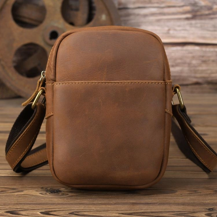 Travel Organizer Sustainable Material Black LEATHER MEN'S Small Side bag Brown Vertical Phone Bag MESSENGER BAG Courier Bag FOR MEN