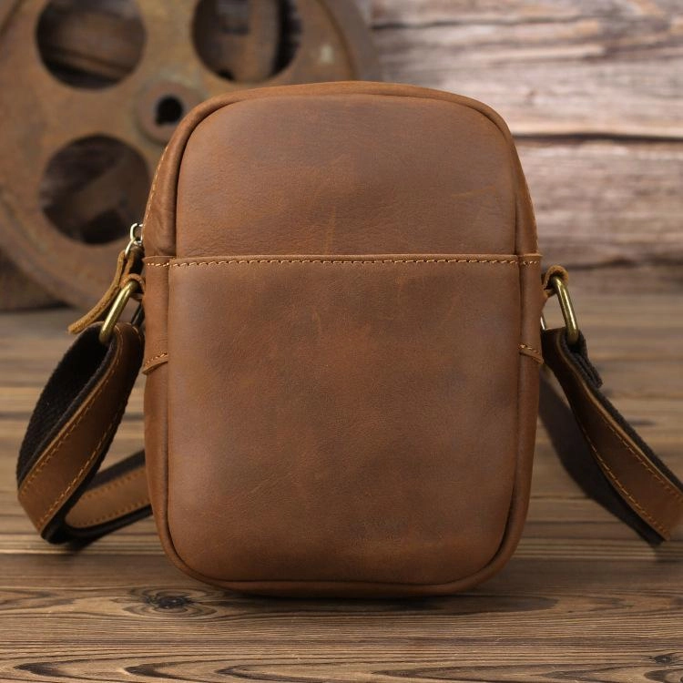 Work Travel Black LEATHER MEN'S Small Side bag Brown Vertical Phone Bag MESSENGER BAG Courier Bag FOR MEN