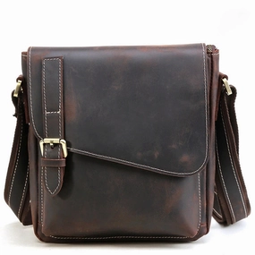 Leather Men Vintage Coffee Messenger Bag Shoulder Bag for Men Water Resistant Outdoor Comfort