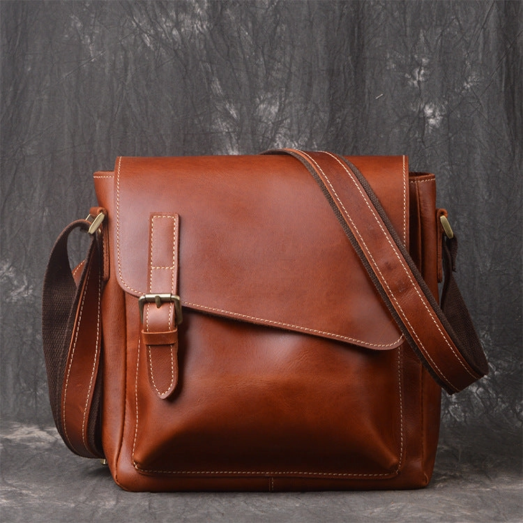 Leather Men Vintage Coffee Messenger Bag Shoulder Bag for Men Simple Travel