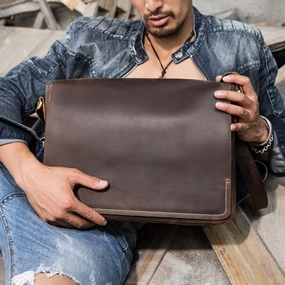 Cool Leather Black Mens Side Bag Messenger Bags Vintage Courier Bag for Men Simple Gear