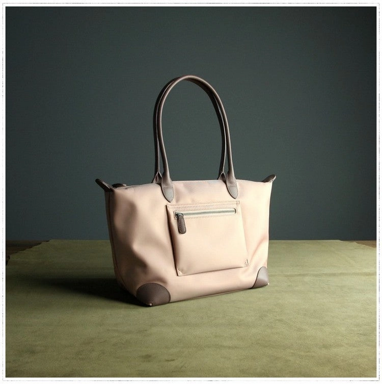 Womens Light Pink Nylon Shoulder Tote Small Pink Nylon Handbag Purse for Ladies Trendy Appeal Compact Comfort