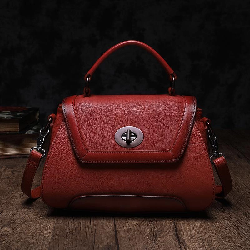 Black Geometric Vintage Womens Handbag Leather Brown Shoulder Handbag Purse Secure fit