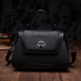 Black Geometric Vintage Womens Handbag Leather Brown Shoulder Handbag Purse Sophisticated Utility