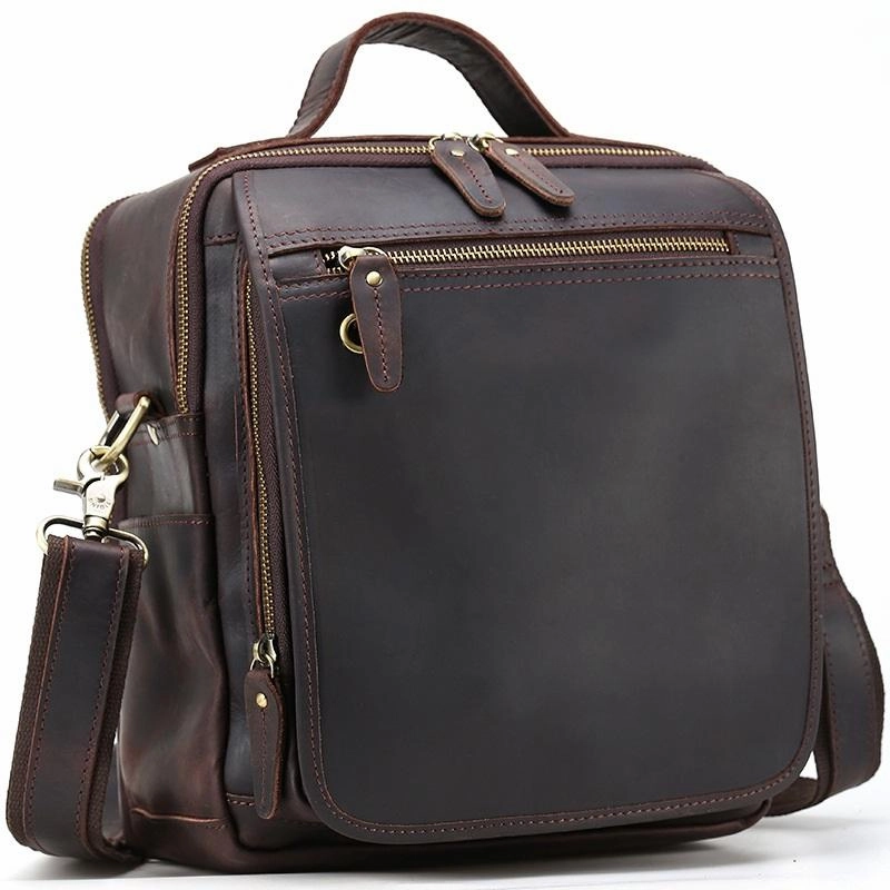 Weekend Travel Black Coffee Fashion Leather Mens Vintage Small Handbag Messenger Bags Side Bag For Men