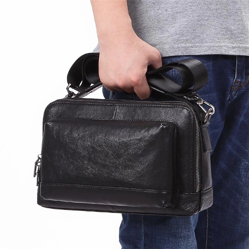 Elegant Touch Black LEATHER MENS Small Postman Bag SIDE BAG COURIER BAG Black MESSENGER BAG FOR MEN