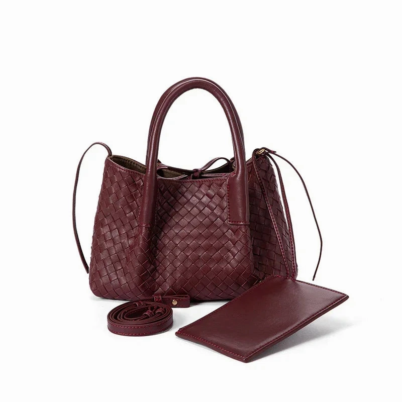 Handwoven Lambskin Leather Shoulder Bag for Women | Luxury Designer Handbag with Top Handles & Crossbody Strap Summer Outfit Evening Look