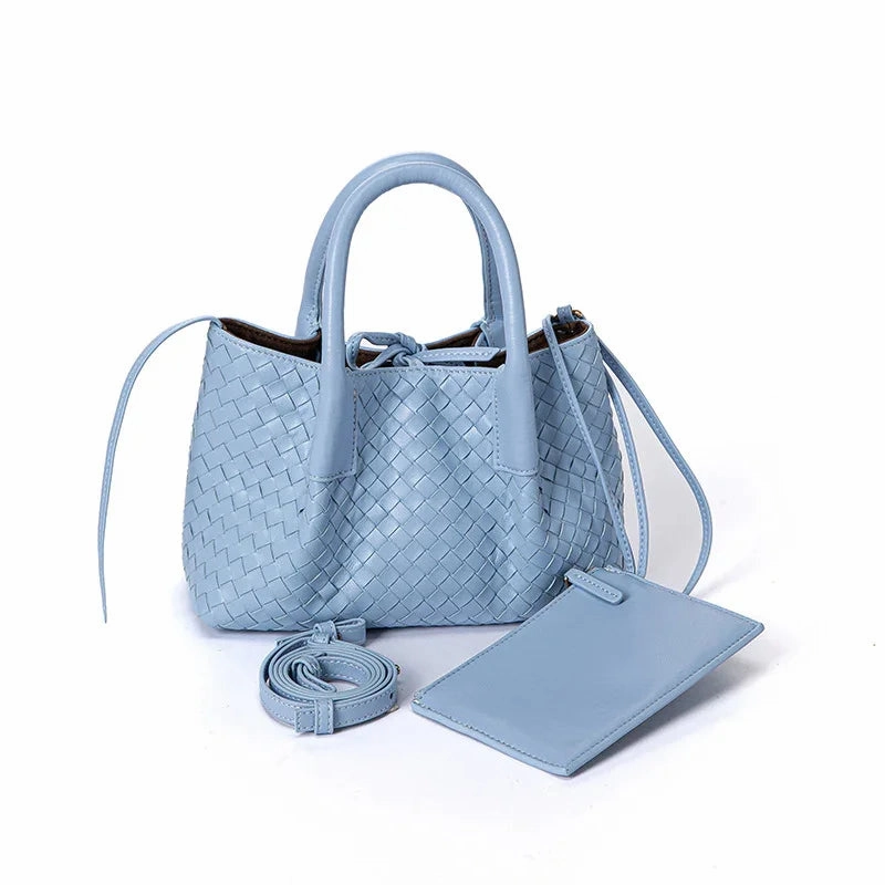 Handwoven Lambskin Leather Shoulder Bag for Women | Luxury Designer Handbag with Top Handles & Crossbody Strap Modern Accessory Refined Shape