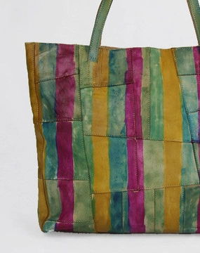 Handmade green modern vintage leather large handbag tote shopper Bag for women Eco Friendly Handheld fashion tote