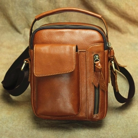 Refined Simplicity Brown Leather Men's Vertical Messenger Bag Side Bag Tablet Bag For Men