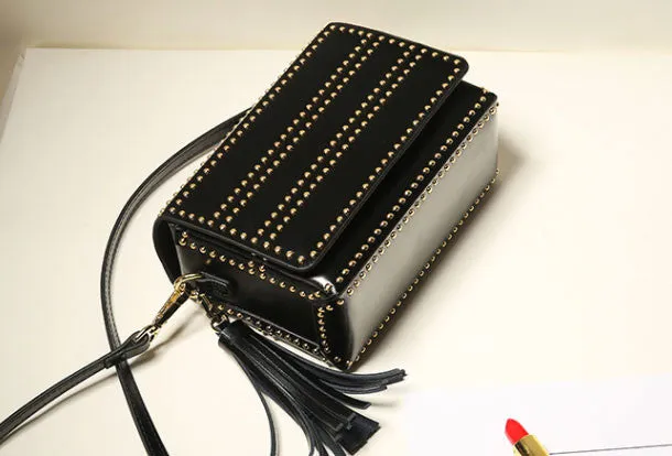 Genuine Leather crossbodybag rivet shoulder bag for women leather bag Modern Trend