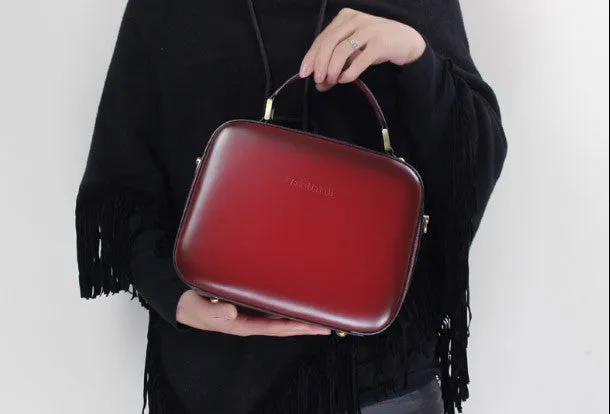 Street Essential Genuine Leather cube handbag shoulder bag for women leather crossbody bag