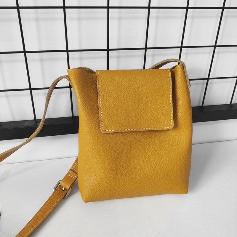 Fashion Choice Compact accessory Genuine Black Leather Womens Bucket Brown Side Bag Vertical White Shoulder Bag For Womens Green Leather Crossbody Bag