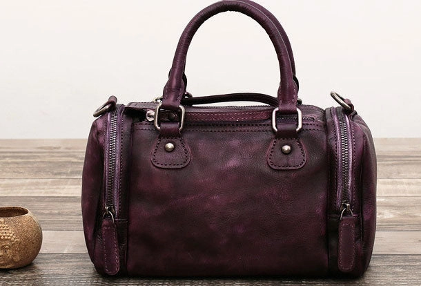 Casual Travel Genuine Handmade Boston Bag Vintage Leather Handbag Shoulder Bag Women Leather Purse