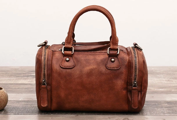 Genuine Handmade Boston Bag Vintage Leather Handbag Shoulder Bag Women Leather Purse Daily Comfort Refined Vision