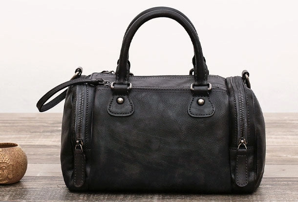 Genuine Handmade Boston Bag Vintage Leather Handbag Shoulder Bag Women Leather Purse Modern Function