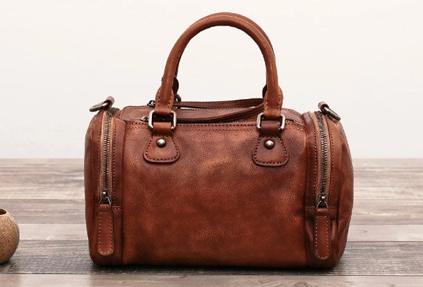 Genuine Handmade Boston Bag Vintage Leather Handbag Shoulder Bag Women Leather Purse Outdoor Everyday Trendy Appeal