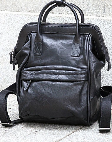 Genuine handmade Handbag Leather backpack bag shoulder bag black  women leather purse Casual Ready