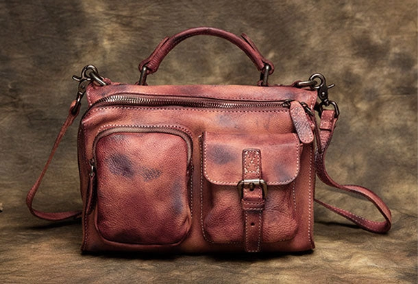 Genuine Handmade Vintage Leather Message Bag Handbag Shoulder Bag Women Leather Purse Workwear Accessory